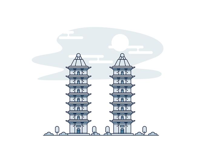 晋祠建筑的ui小插画|ui|图标|伯乐的猫 - 原创作品 - 站酷 (zcool)