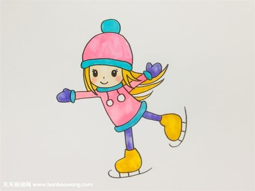 小女孩滑冰简笔画