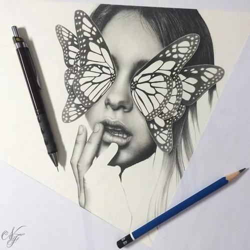 当蝴蝶遇上妹子,这组插画美爆了