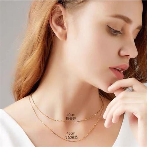 s925银项链 0子链素珍珠吊坠项链 配件 银镀k金色45cm银项链加圈