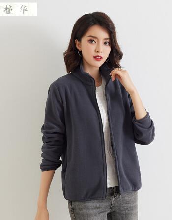 摇粒绒颗粒绒外套女中长款少女学生毛毛茸茸女春秋抓绒百搭运动黑色