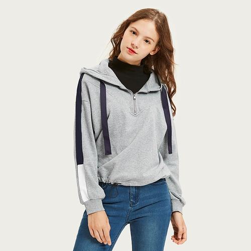 以纯线上品牌新款女士时尚卫衣宽松高领长袖假两件连帽女装卫衣