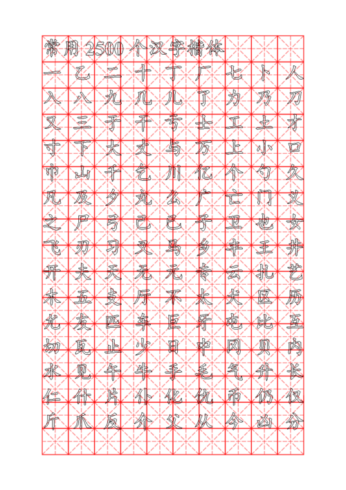 钢笔字帖楷体(米字格)常用汉字2500个讲述.doc