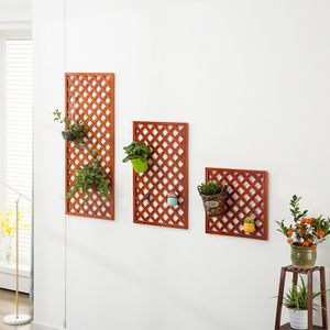 新款楠竹网格墙上花架阳台壁挂绿萝挂墙植物架竹制悬挂墙壁花盆架