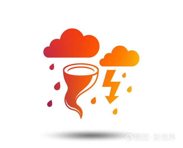 暴风雨恶劣天气标志图标. 有雷雨的云. 大风飓风符号.