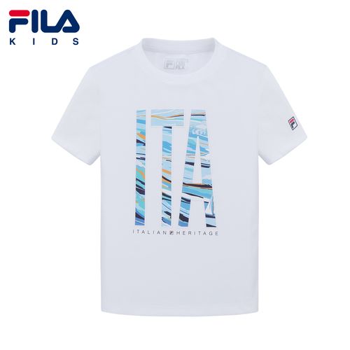 fila斐乐童装夏季新款男童短袖logo印花设计纯棉透气短t恤2018