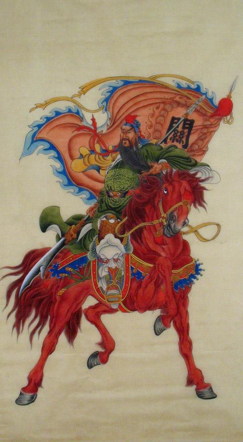 收藏送礼绢布画人物画 精品工笔手绘画 四尺中堂 关公骑马x24412