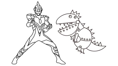 捷德奥特曼大战机器恐龙 简笔画