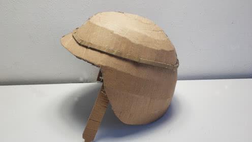 自制绝地求生中二级头头盔模型,用废纸箱就可以做,这也太强了