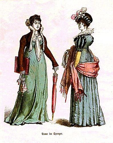 十九世纪早期帝政风格的服饰穿着短夹克的淑女