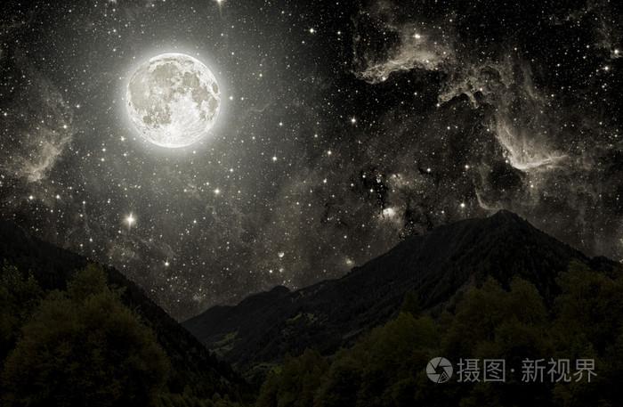 背景夜空星星和月亮与云照片-正版商用图片0r8nzr