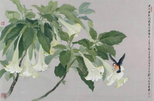 "刘墉画作《青鸟曼陀罗》《春语呢喃》等四幅.