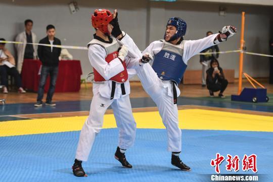 湖南大学生跆拳道竞技赛 学子登台格斗