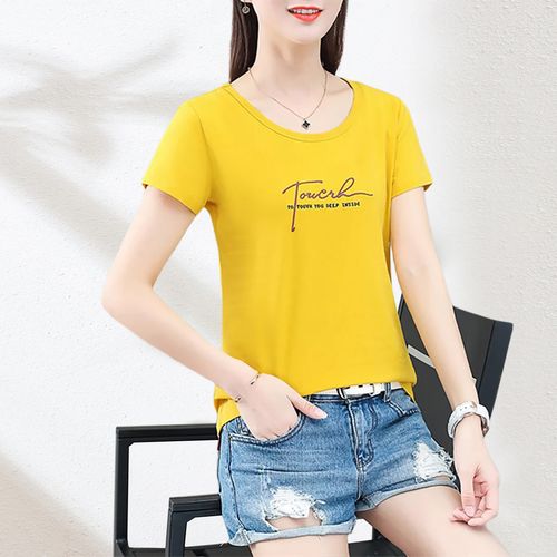 【夏季新款】女装时尚印花t恤女纯色基础百搭款圆领套