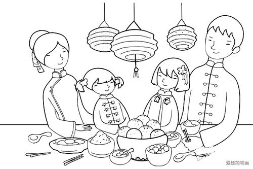 3张除夕年夜饭的简笔画图片