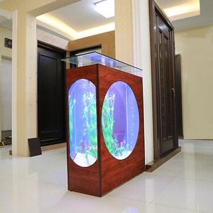 创意长方形鱼缸落地客厅隔断玻璃屏风1米2中小型水族箱吧台新中式