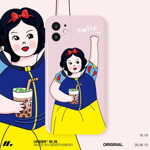 春树下 原创白雪公主喝奶茶苹果11promax手机壳xs潮玩78p恶搞xr