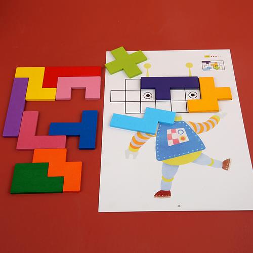 拼图儿童俄罗斯五格方块木质拼板3-4-6岁思维训练益智力开发玩具