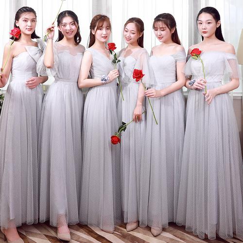 伴娘服2019新款银灰新娘长款姐妹裙显瘦伴娘团连衣裙宴会晚礼服女
