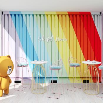 3d网红集装箱墙纸彩虹色个性艺术拍照背景墙奶茶店餐厅壁纸创意8d立体