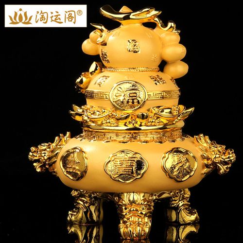 福禄进宝风水摆件百福金葫芦聚宝盆2021年八方运财八方来财吉祥物