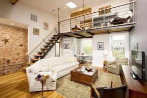 loft公寓装修效果图 棕黄色木地板图样