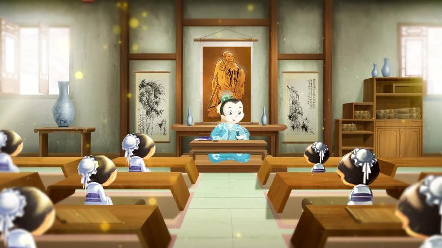 古代卡通私塾/学堂授课视频素材_1920x1080_高清视频