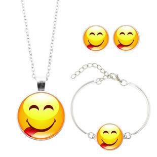 wish速卖通emoji 创意搞怪表情时光宝石项链耳钉手链饰品套装