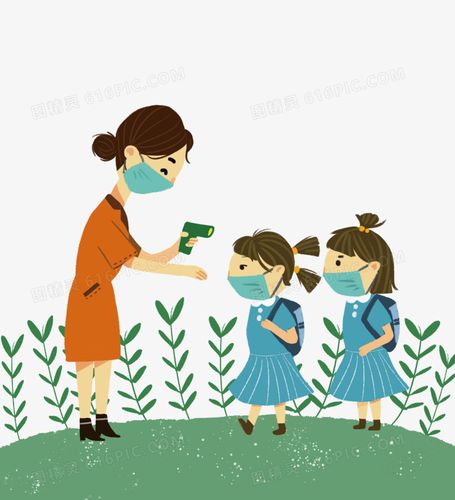 图精灵 免抠元素 卡通手绘 > 老师给学生测体温手绘插画