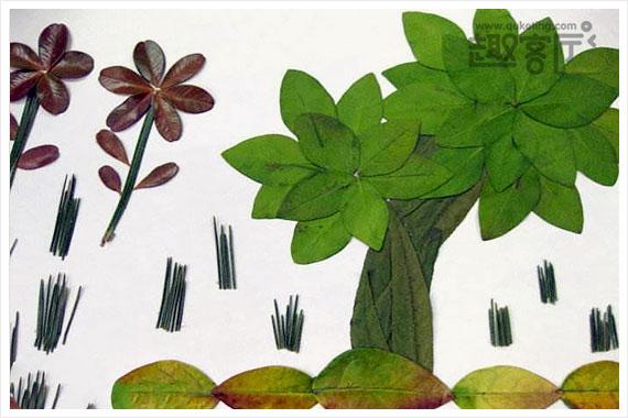 一年级树叶贴画作品图片小学美术手工课树叶粘贴画