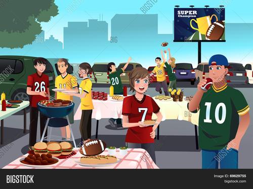 american football fans having a tailgate party