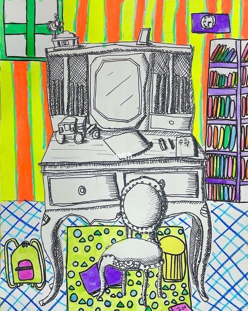 儿童线描《房间一角》_线描_儿童画_文化_绘画
