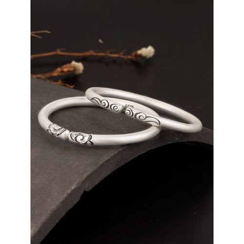 花语诗月手工银手镯女银999足银男复古风雪花银实心开口圆柱古法银