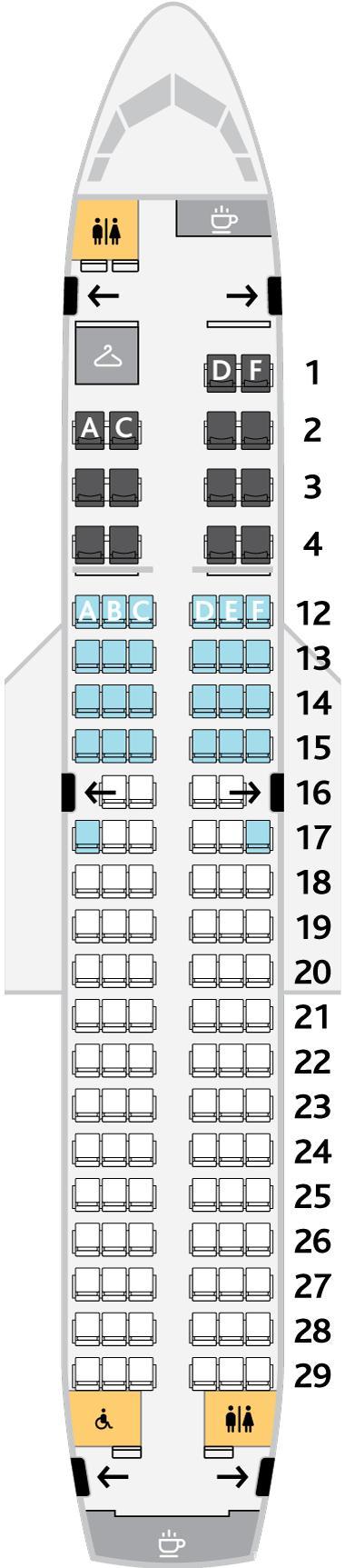 加航空客319民用班机的座位布局