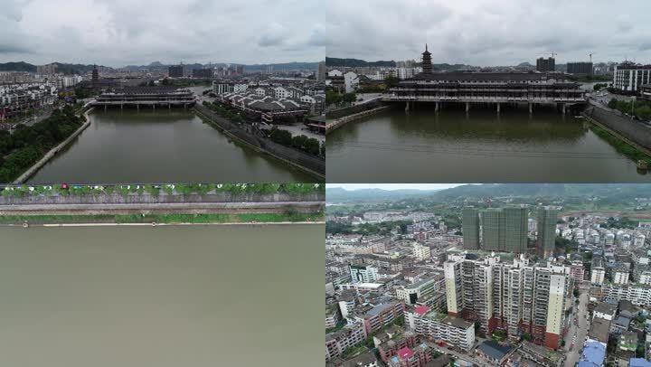 航拍江西石城县县城廊桥古风客家摇篮