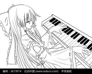 女孩弹琴的简笔画