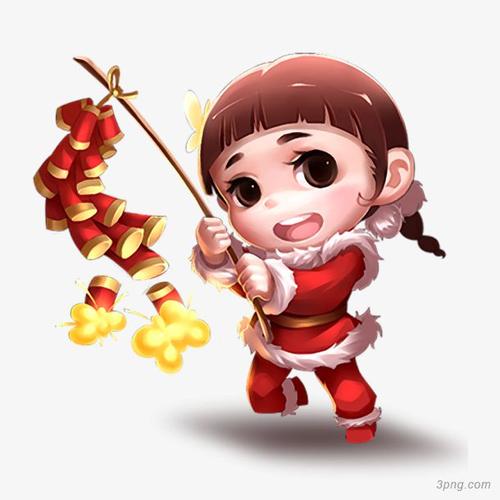 鞭炮放鞭炮春节新年小女孩人物设计卡通可爱鞭炮鞭炮爆竹鞭炮手绘鞭炮