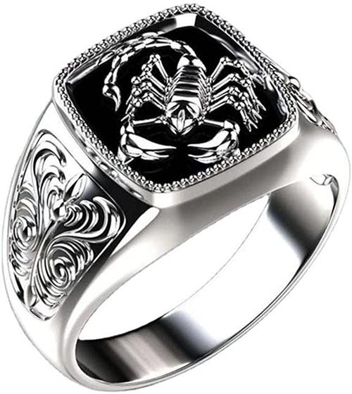 时尚男式 925 纯银蝎子戒指复古 18k 金昆虫嘻哈男士方形戒指永恒订婚