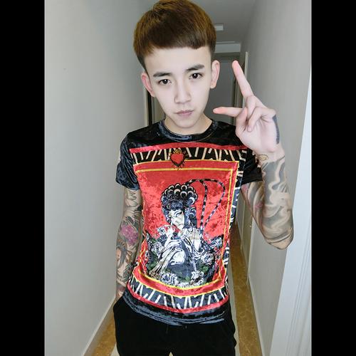 快手红人赵中阁同款男装夏季新款上衣短袖t恤圆领修身