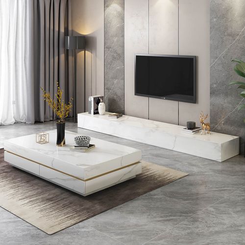 天然爵士白大理石电视柜茶几组合威尼斯灰石极简激光柜地台薄地柜
