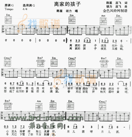 离家的孩子_离家的孩子简谱_离家的孩子吉他谱_钢琴谱-查字典简谱网