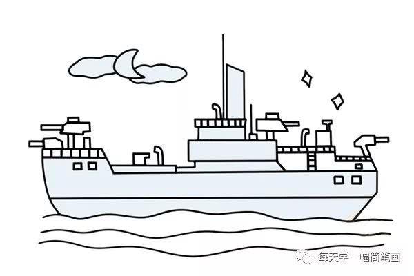 每天学一幅简笔画-轮船简笔画步骤图解教程