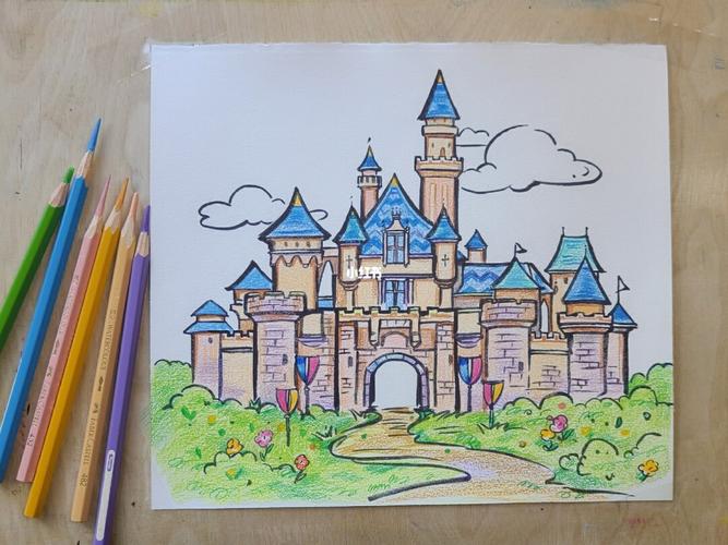彩铅画|手绘城堡【附线稿过程】_彩铅画_城堡_手绘_线稿_迪士尼怎么样