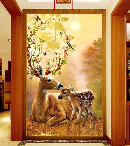 招财鹿定做三只梅花鹿母子森林壁纸好评好店