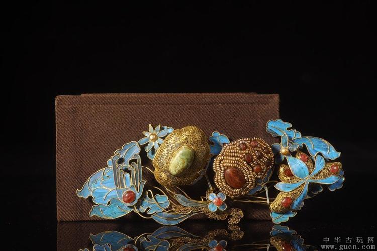 银鎏金点翠嵌百宝花卉发饰 - 中华古玩网 - 古董