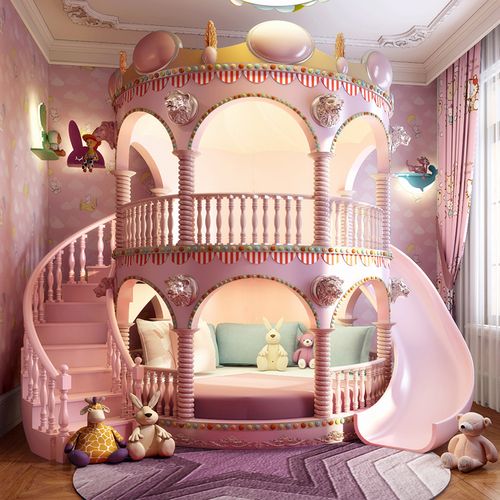 梦幻公主城堡床滑梯楼梯床儿童别墅高低床上下双层床女男孩带护栏