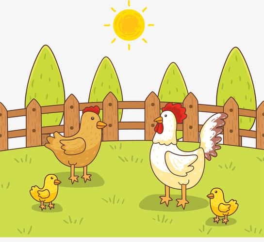 矢量手绘卡通养鸡场