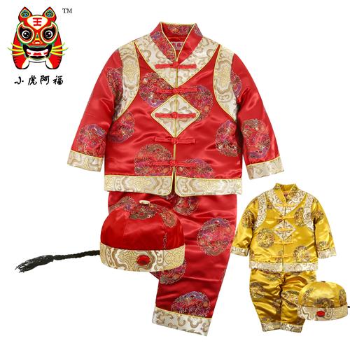 热销儿童拜年服_婴儿童唐装 拜年新年礼服 棉衣唐装三件套 手工冬天红