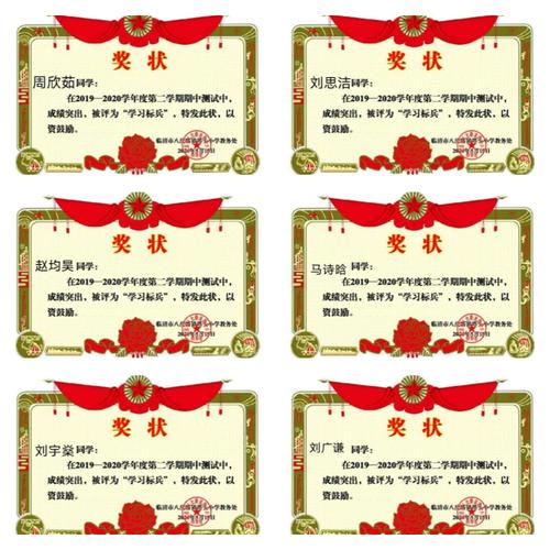 二年级一班优秀学生奖状展示!