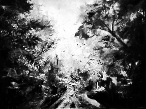 田迎人黑白油画《晃眼》